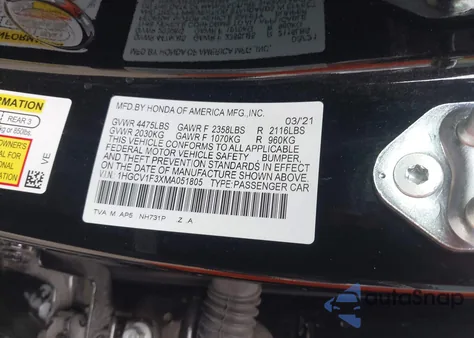 2021 Honda Accord Sport z USA, uszkodzony, nr VIN 1HGCV1F3XMA051805